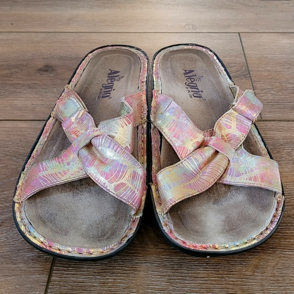 Alegria Slide Sandals with Tropical Gold Print Size 37 - Picture 3 of 7